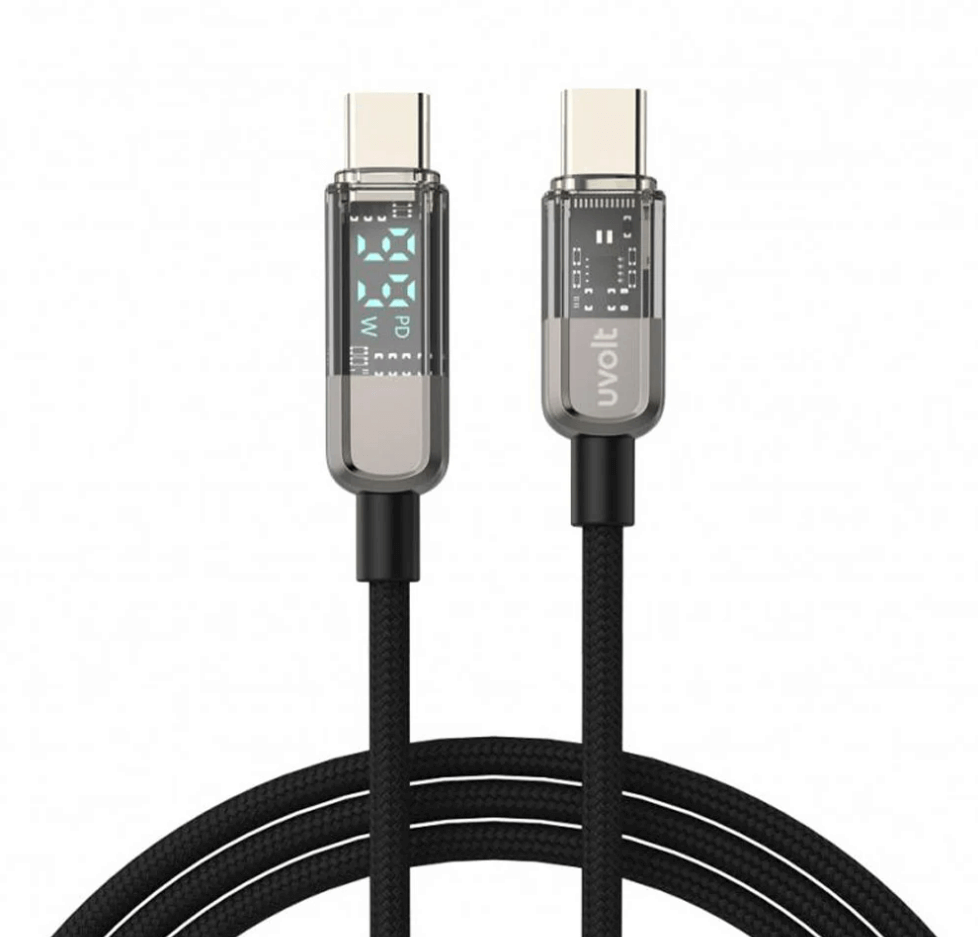 สายชาร์จถัก UVOLT WC-108C USB-C TO USB-C ยาว 1.2 เมตร พร้อมจอแสดงผลดิจิตอล LED